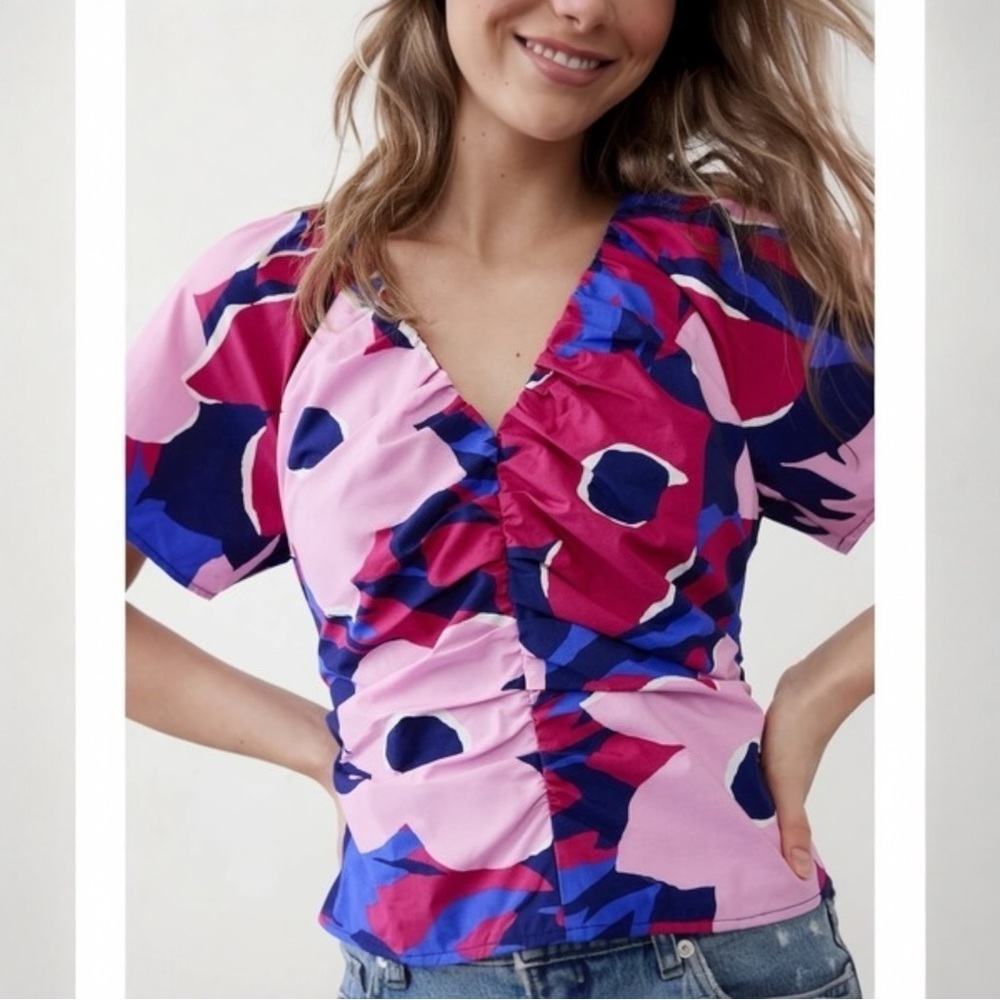 NEW Banana Republic Fitted Poplin Top Size 8 Crop Vibrant Floral Print - Picture 3 of 12